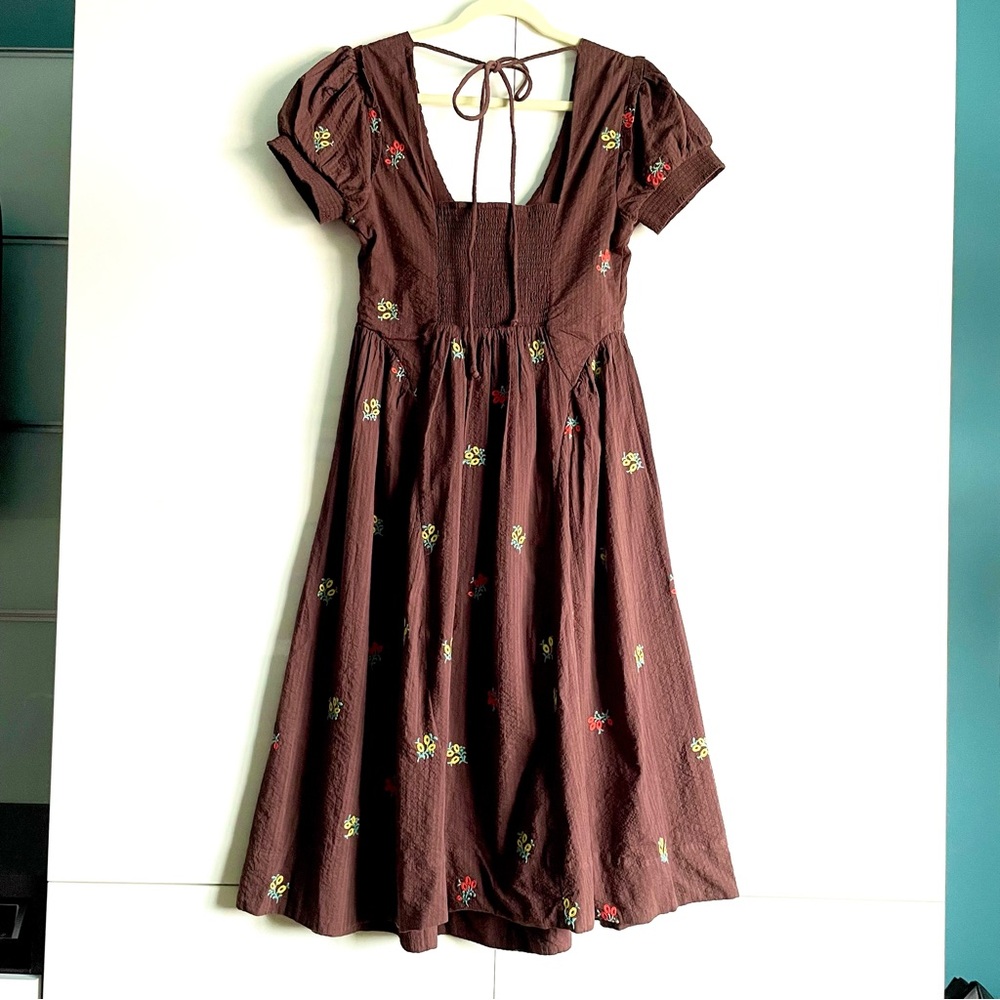 Free People Maisie Floral Embroidered Midi Dress in Brown Combo Size M NWT - Picture 4 of 14